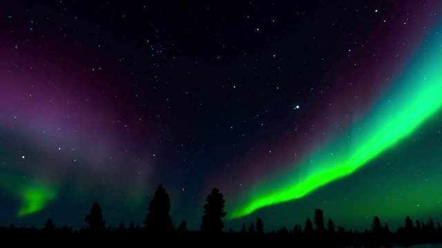Time lapse of Aurora Borealis over Arctic tundra.