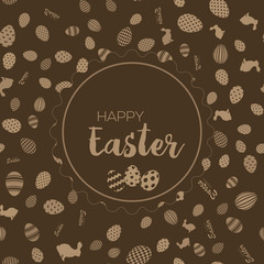 Happy Easter greeting card with chocolate background. Vector.