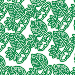 tropical spring leaves natural seamless pattern vector illustration neon line design