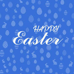 Happy Easter greeting card with eggs and hand written text. Vector.