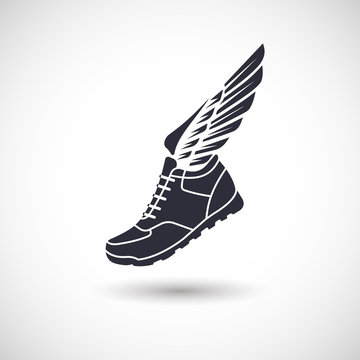 Sport shoes with wings icon.