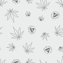 Hemp Cannabis weed Leafs diamond seamless vector Pattern
