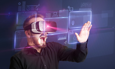Businessman with virtual reality goggles