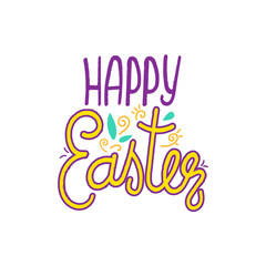 Happy Easter, vector illustration, colorful lettering isolated on white background.