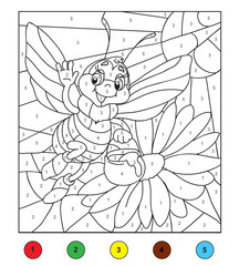 Color by number (bee). Game for children, education game for children. Color by number, black and white illustration.