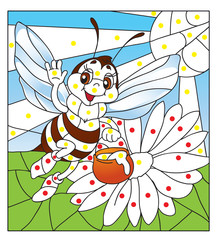 Coloring book pages. Education game for children. Bee and flower