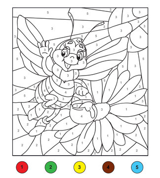 Color by number (bee). Game for children, education game for children. Color by number, black and white illustration.
