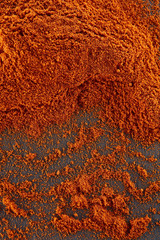 Texture background. Red chilli pepper powder. Top view