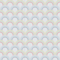 Sashiko texture with fish scale motif. Kimono pattern. Abstract seamless texture. Classic japanese quilling. Needlework texture. For handiwork, decoration or printing on fabric.