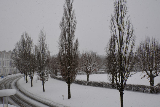 Schneesturm am Circus in Putbus