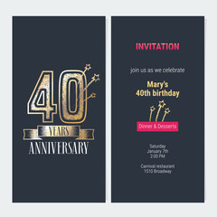 40 years anniversary invitation vector