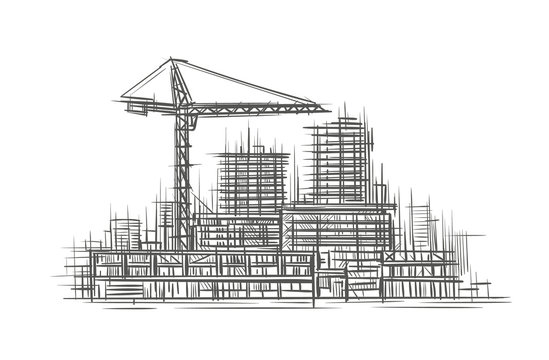 recommend clip art: Construction site sketch, hand drawn, vector.