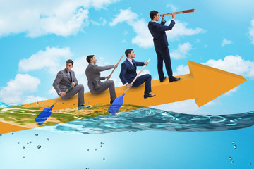 Teamwork concept with businessmen on boat