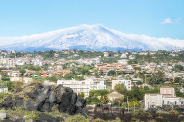 Fototapeta na wymiar Catania city in Sicily with the Etna volcano on the background. Sicily. Italy.