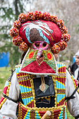 People with mask called Kukeri dance and perform to scare the evil spirits. Yambol, Bulgaria