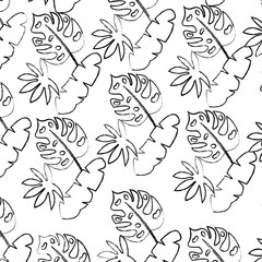 tropical spring leaves natural seamless pattern vector illustration sketch design