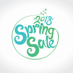 Round template 2018 Spring Sale. Vector handwriting template with a twig.