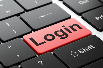 Fototapeta premium Safety concept: computer keyboard with word Login, selected focus on enter button background, 3D rendering