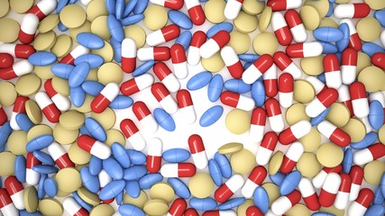 Different Pills, view from Top, useful as Background for medical Themes and others