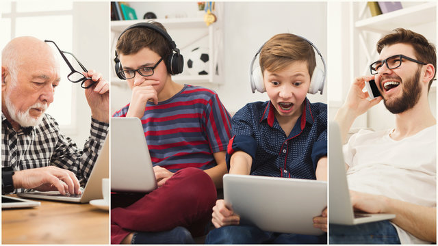Collage of diverse people using digital devices