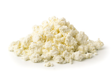 Bunch of cottage cheese on a white