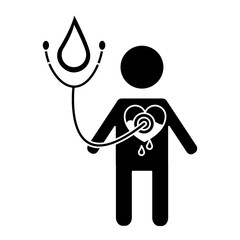 man stethoscope heart blood medical hemophilia vector illustration black and white design