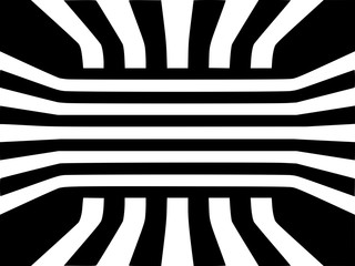 Abstract black and white striped geometrical cube room