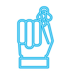 hand with finger flowing blood drops hemophilia campaing vector illustration neon blue design