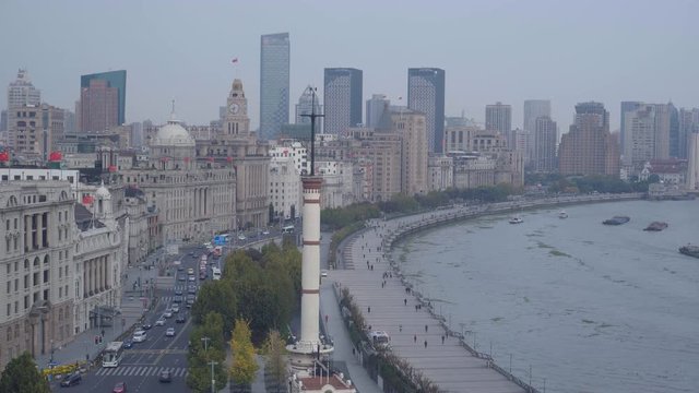 4k video of The Bund in Shanghai in the morning