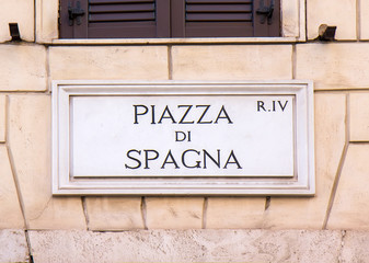 Street sign Piazza di Spagna in Rome, Italy