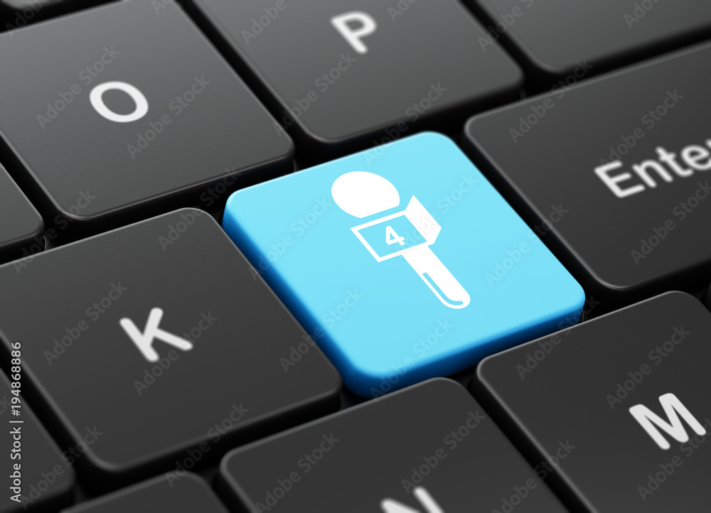 Fototapete news concept: computer keyboard with microphone icon on enter button background, 3d rendering