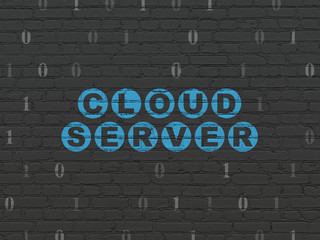 Fototapeta na wymiar Cloud technology concept: Painted blue text Cloud Server on Black Brick wall background with Binary Code