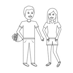 the man higing the girl flowers romantic celebration vector illustration dotted line design