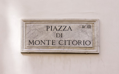 Street sign Piazza de Monte Citorio in Rome, Italy