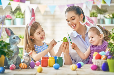 Family preparing for Easter