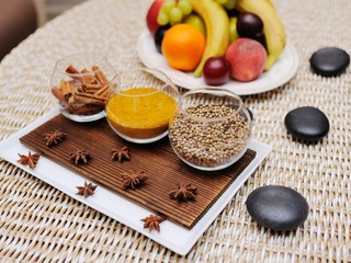 spices in a beautiful dish in Spa salon close up