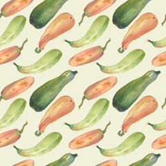 Seamless pumpkin watercolor squash pattern with natural illustrations on the paper. Amazing for textile, wallpapers, greetings card, web, backgrounds.