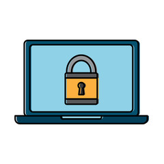 laptop computer security padlock technology cyber vector illustration