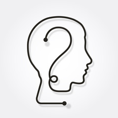 One line forming a human head with question mark.