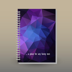 vector cover of diary or notebook with ring spiral binder - format A5 - layout brochure concept - ultra violet and purple colored - polygonal triangle pattern