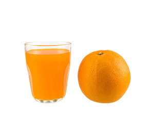 Glass of Fresh Orange Juice, Orange Fruit on white background