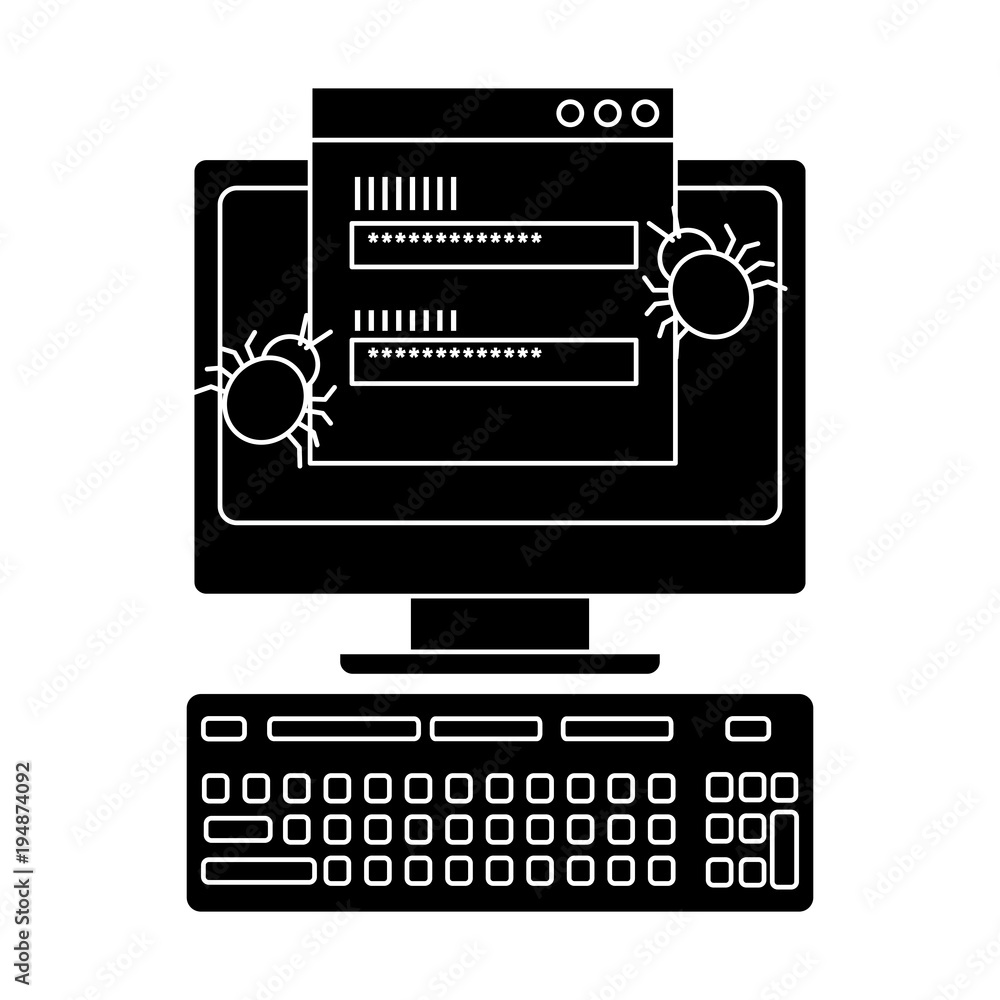 Aufkleber computer with login code virus attack vector illustration pictogram design