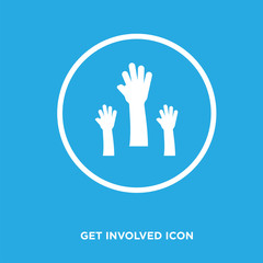 Fototapeta premium get involved icon isolated on blue background for your web, mobile and app design
