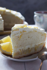 Lemon sponge cake with cream and zest macro