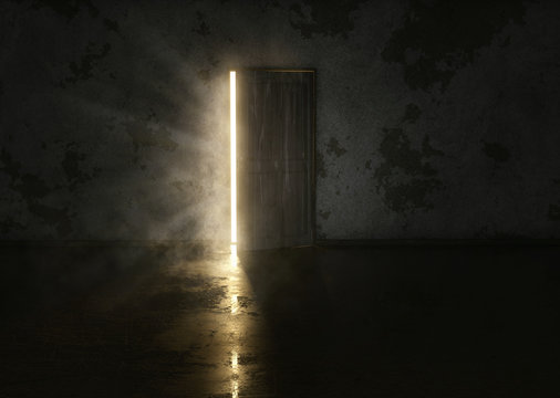 Mysteriöse Tür in dunklem Raum