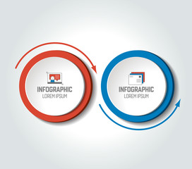 Circle, round chart, scheme, timeline, infographic, numbered template, option template. 2 steps.