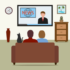 man and woman on the couch TV with news release