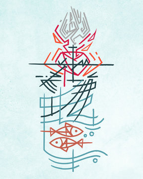 Religious christian symbols ink illustration