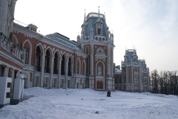 Fototapeta na wymiar Grand Palace in Tsaritsyno reserve, Moscow, Russia. The residence of Catherine the great