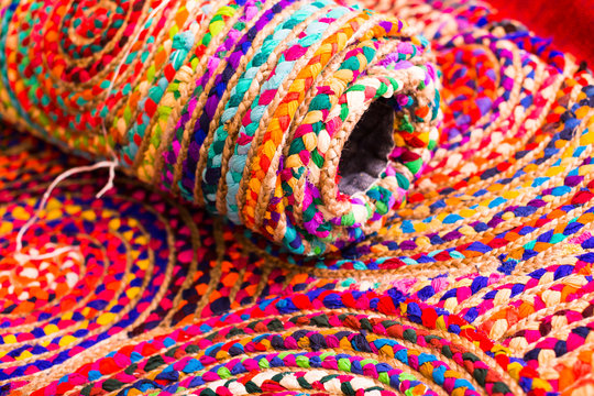 Imafe of colored handmade carpet close up